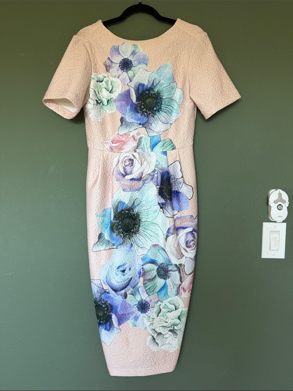 ASOS Floral Blush Midi Dress with Blue and Purple Blooms US 8